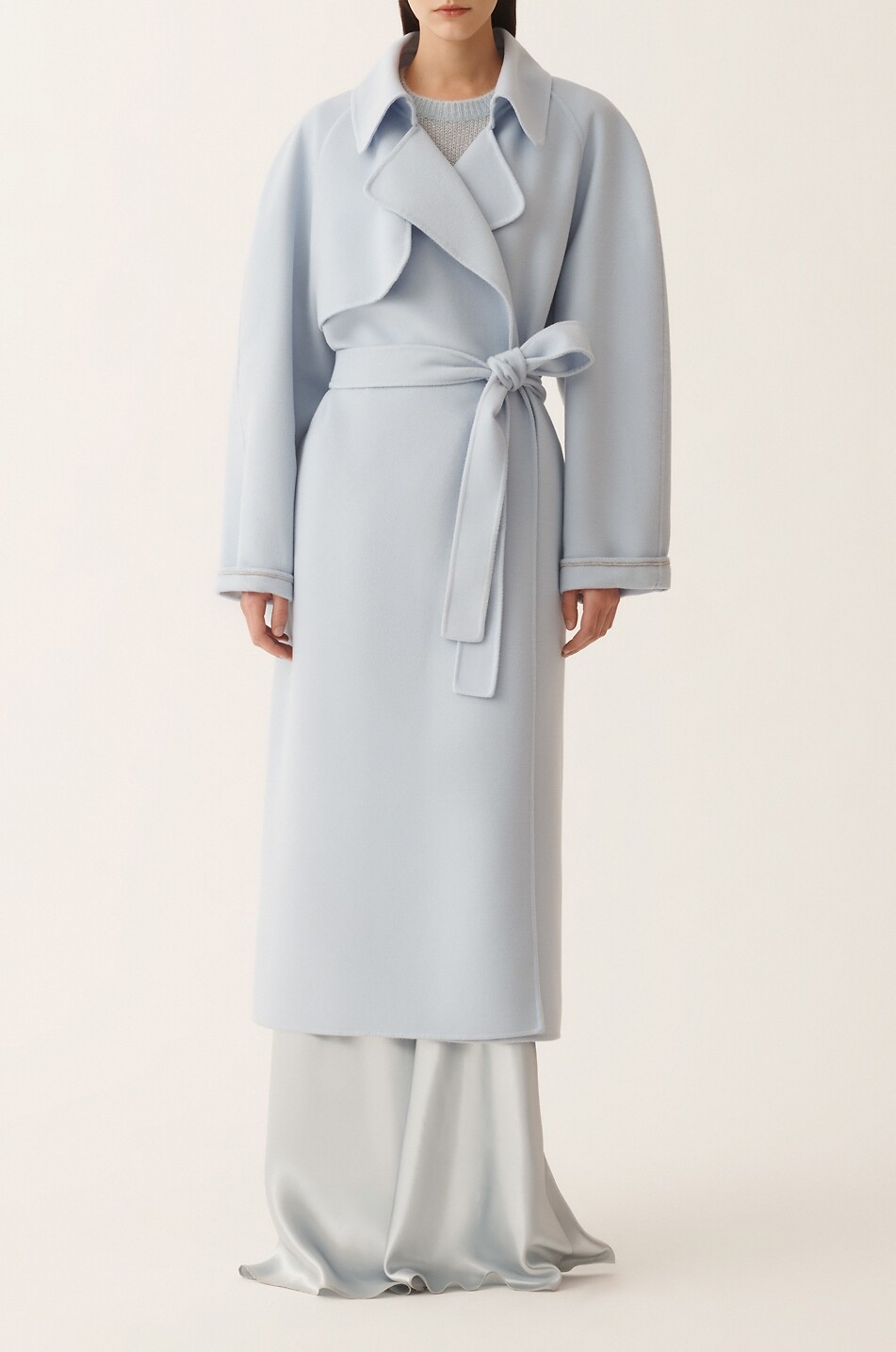 FABIANA FILIPPI Belted double-face wool trench coat Women LIGHT BLUE 3