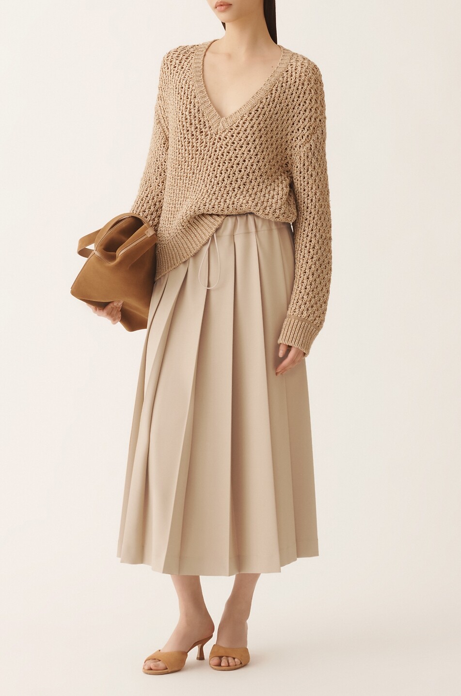 FABIANA FILIPPI Pleated midi skirt in Techno Tailoring Women Light beige 3