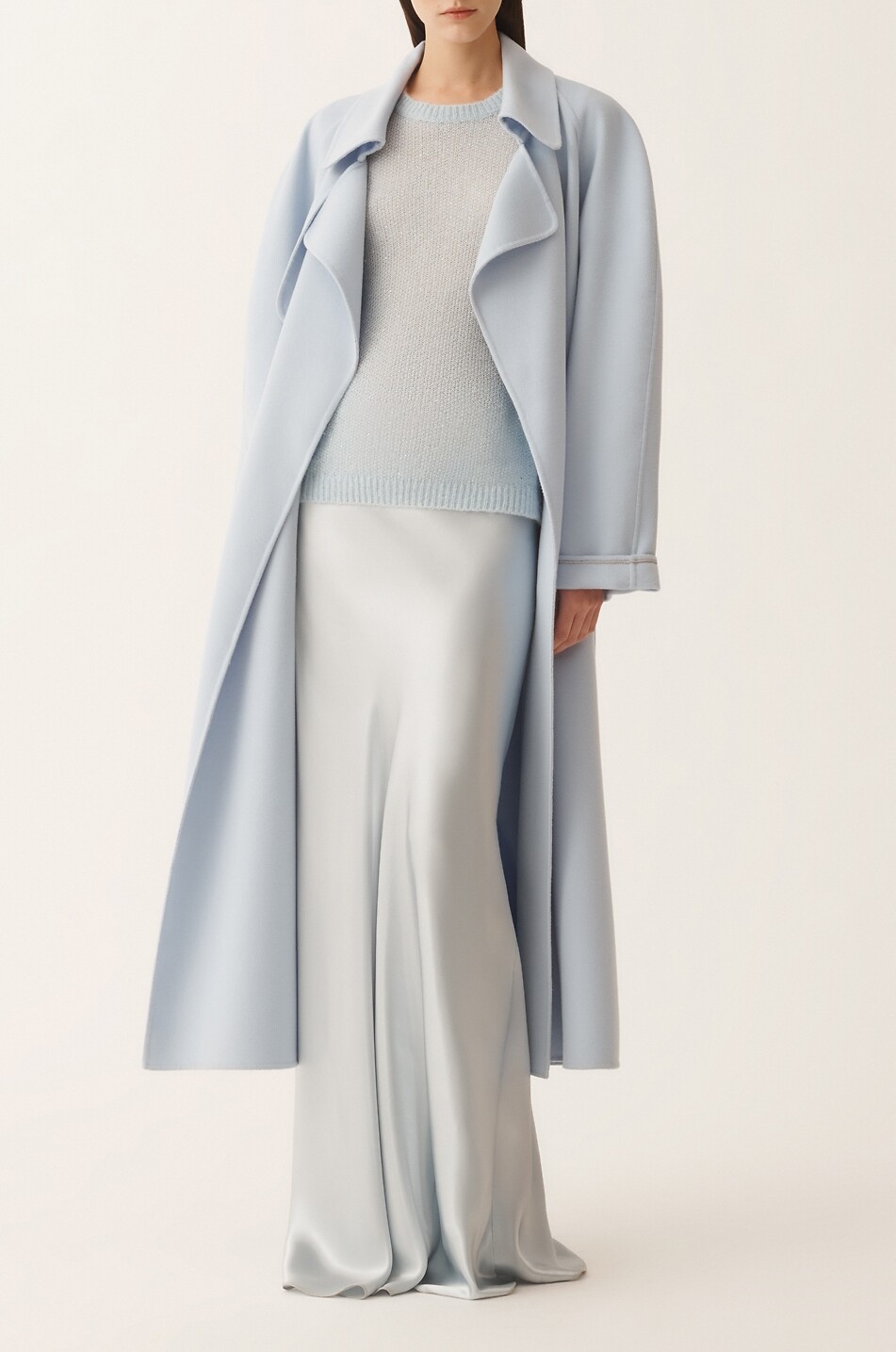 FABIANA FILIPPI Belted double-face wool trench coat Women LIGHT BLUE 6