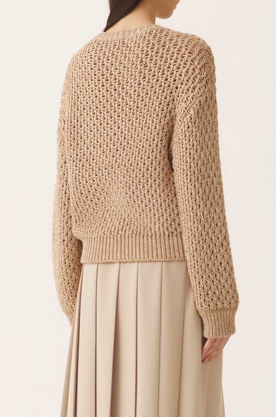 FABIANA FILIPPI Pull ajouré boxy en coton mélangé à col V Femme CAMEL 5