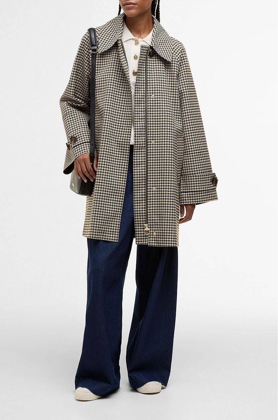 BARBOUR Kennedy showerproof houndstooth patterned mid-length coat Women DARK GREEN 2