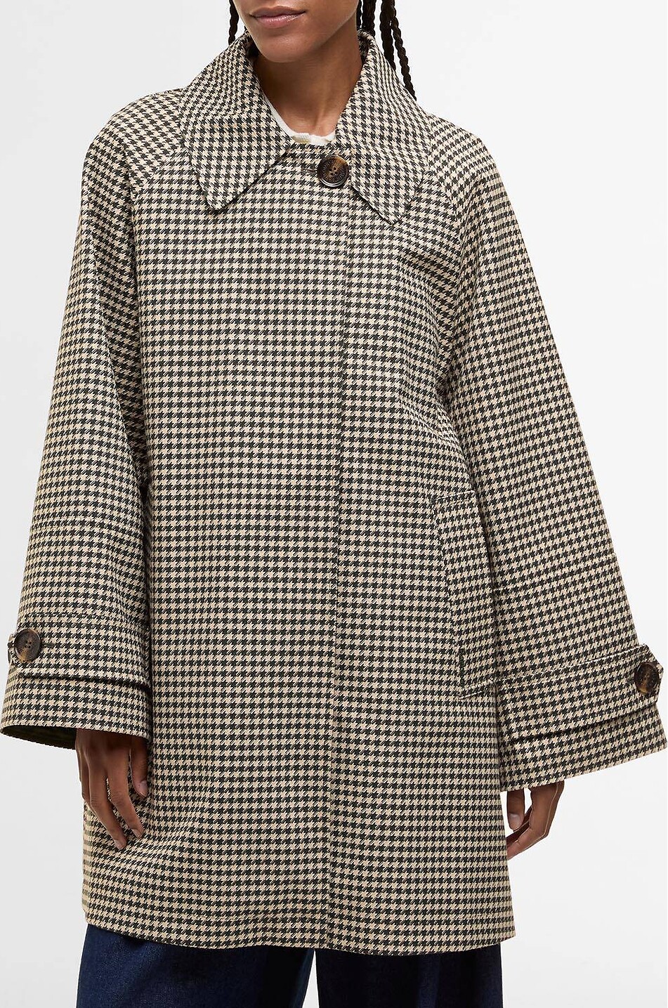 BARBOUR Kennedy showerproof houndstooth patterned mid-length coat Women DARK GREEN 4