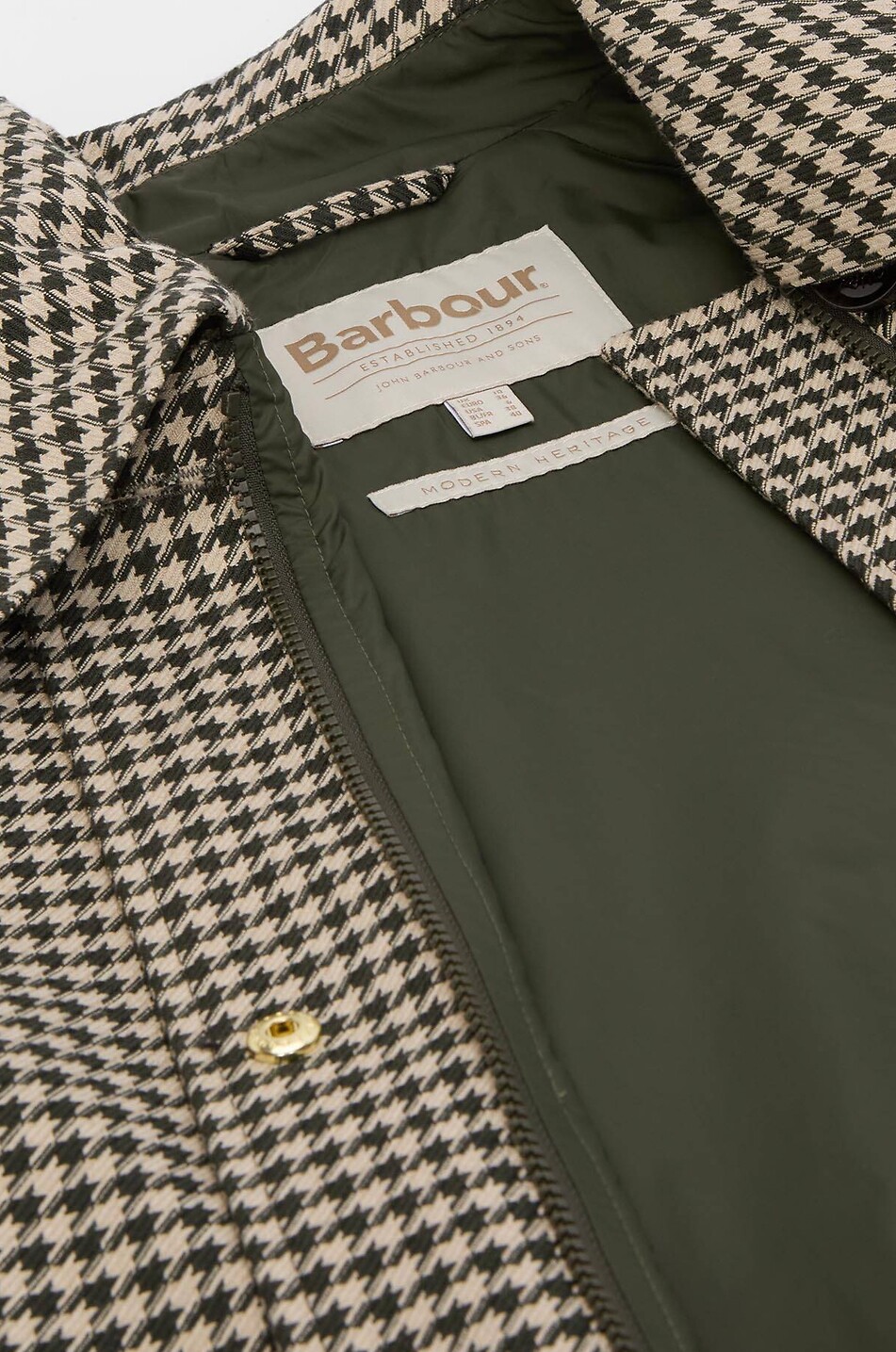 BARBOUR Kennedy showerproof houndstooth patterned mid-length coat Women DARK GREEN 6