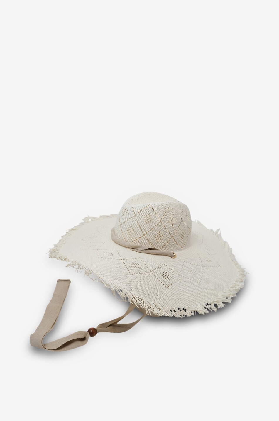 CATARZI 1910 Chapeau tissé ajouré en raphia à franges Femme Beige clair 2