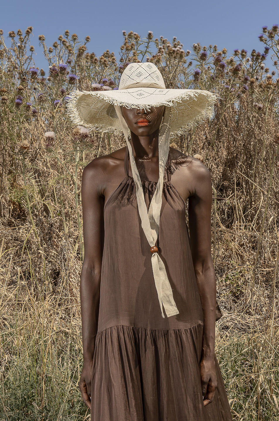 CATARZI 1910 Chapeau tissé ajouré en raphia à franges Femme Beige clair 3
