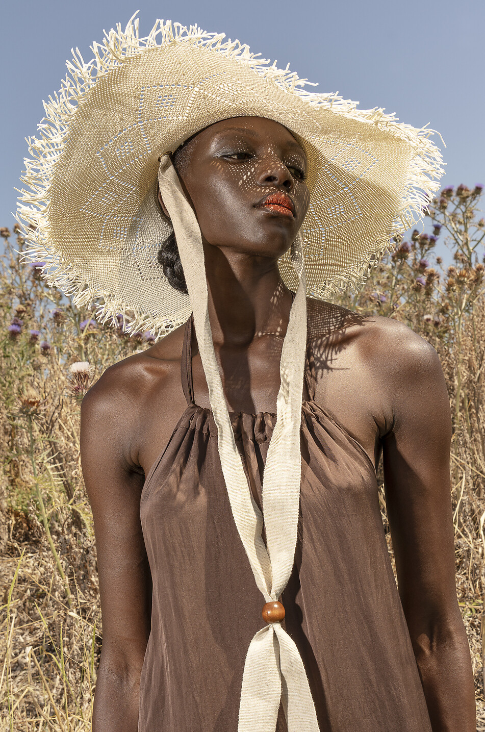 CATARZI 1910 Chapeau tissé ajouré en raphia à franges Femme Beige clair 4