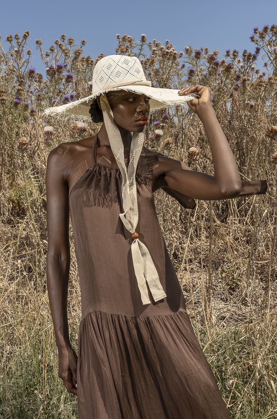 CATARZI 1910 Chapeau tissé ajouré en raphia à franges Femme Beige clair 5