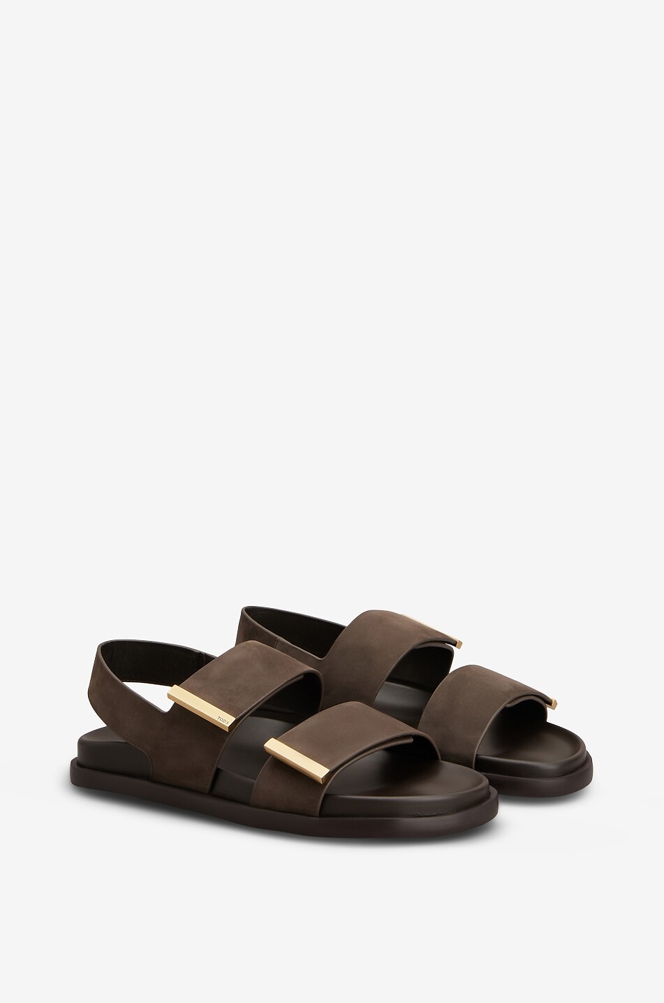 TOD'S Flat nubuck leather sandals Women DARK BROWN 2