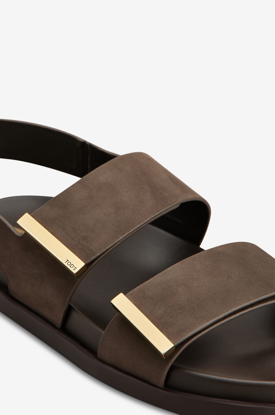 TOD'S Flat nubuck leather sandals Women DARK BROWN 3