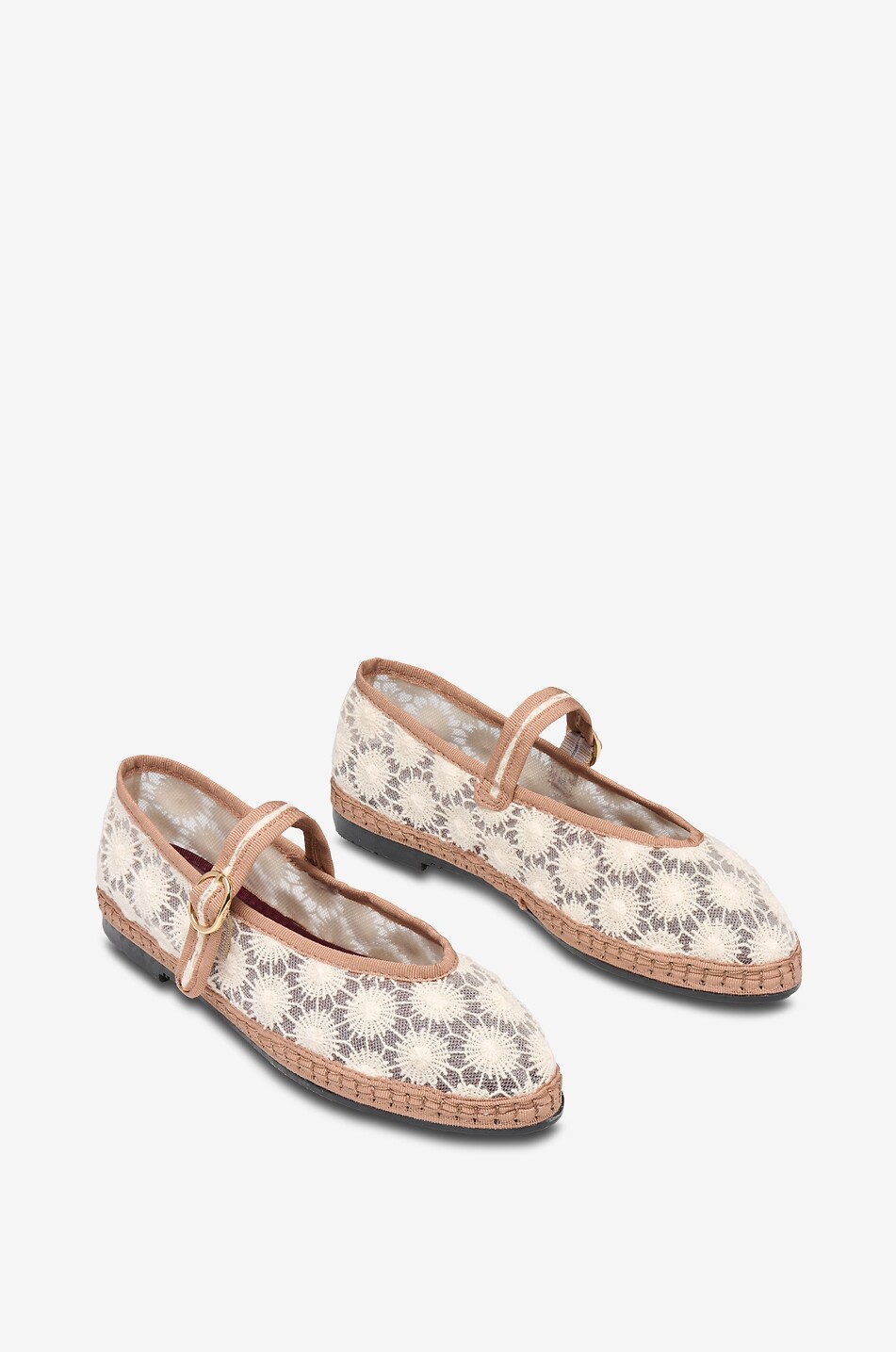 FLABELUS Ballerines babies bout rond en dentelle à motif floral Pierre Sun Flower Femme BEIGE 1