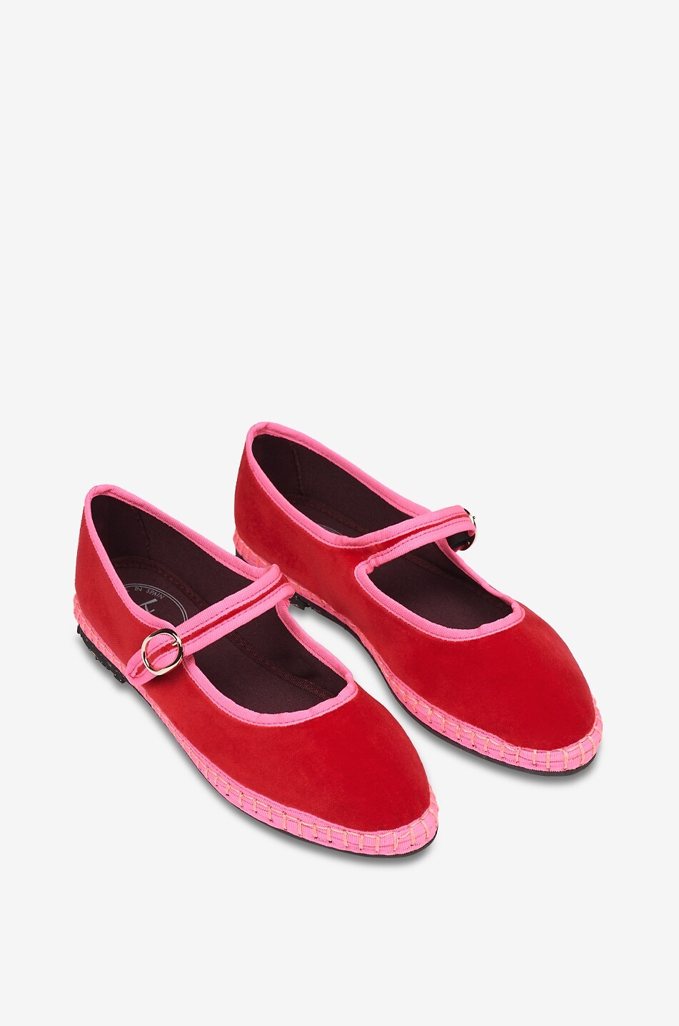 FLABELUS Aurélie round-toe cotton velvet Mary Jane ballet flats Women RED 2