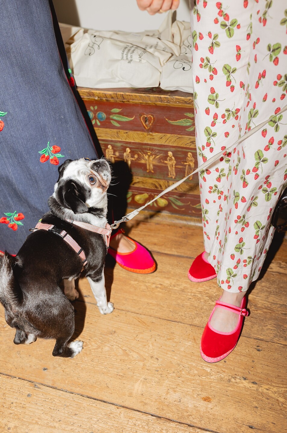 FLABELUS Aurélie round-toe cotton velvet Mary Jane ballet flats Women RED 4