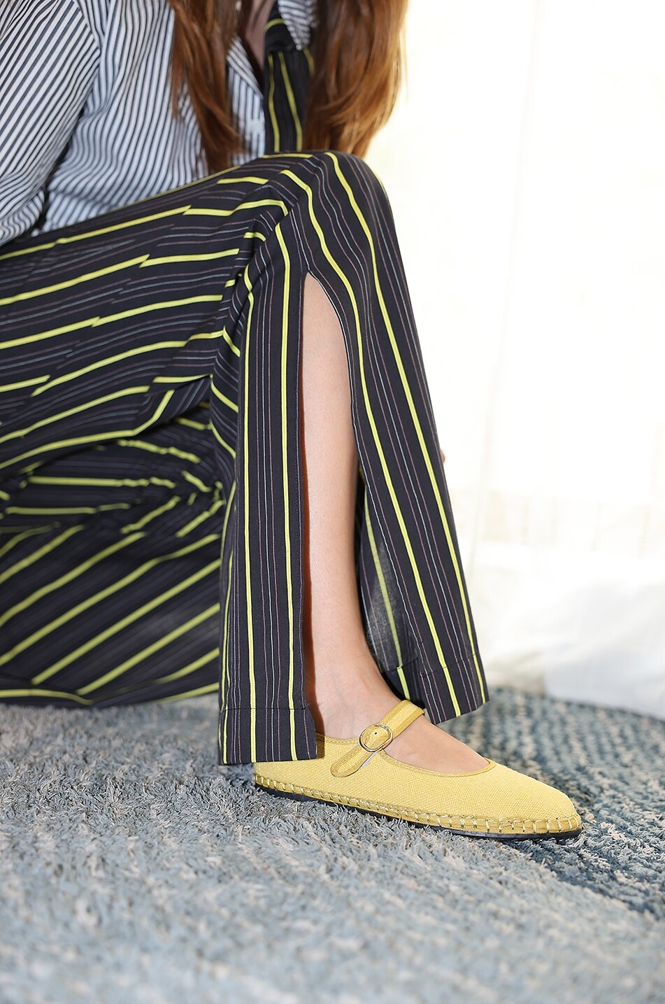 FLABELUS Ballerines babies à bout rond en toile de lin Zuihitsu Femme JAUNE 4