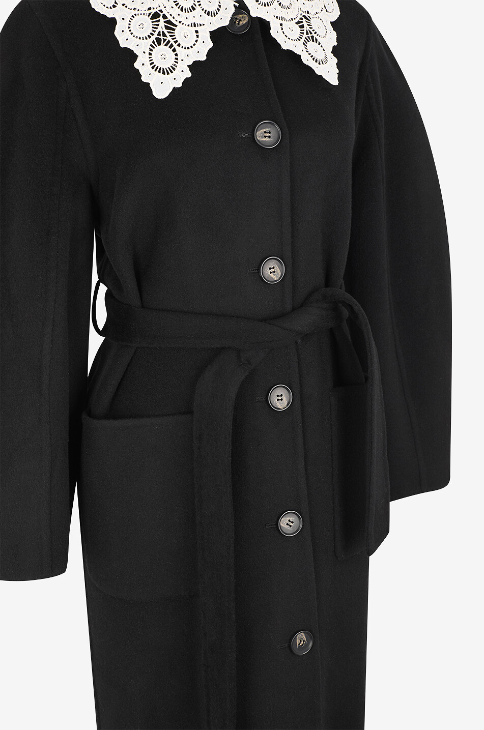 SEA Langer Wollmantel mit Spitzenkragen Ellison Damen SCHWARZ 9