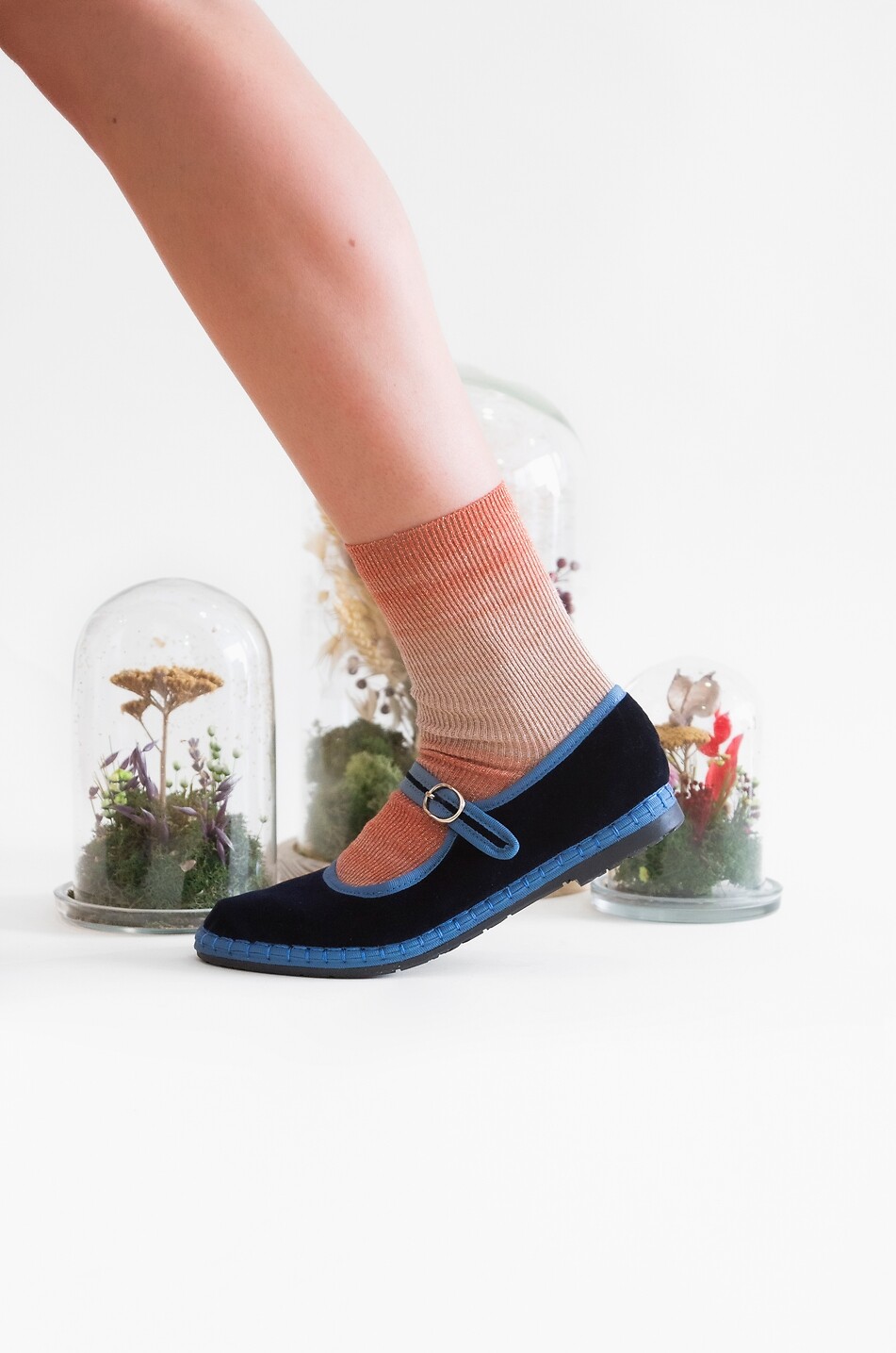 FLABELUS Ballerines babies en velours de coton Montague Femme BLEU FONCE 4