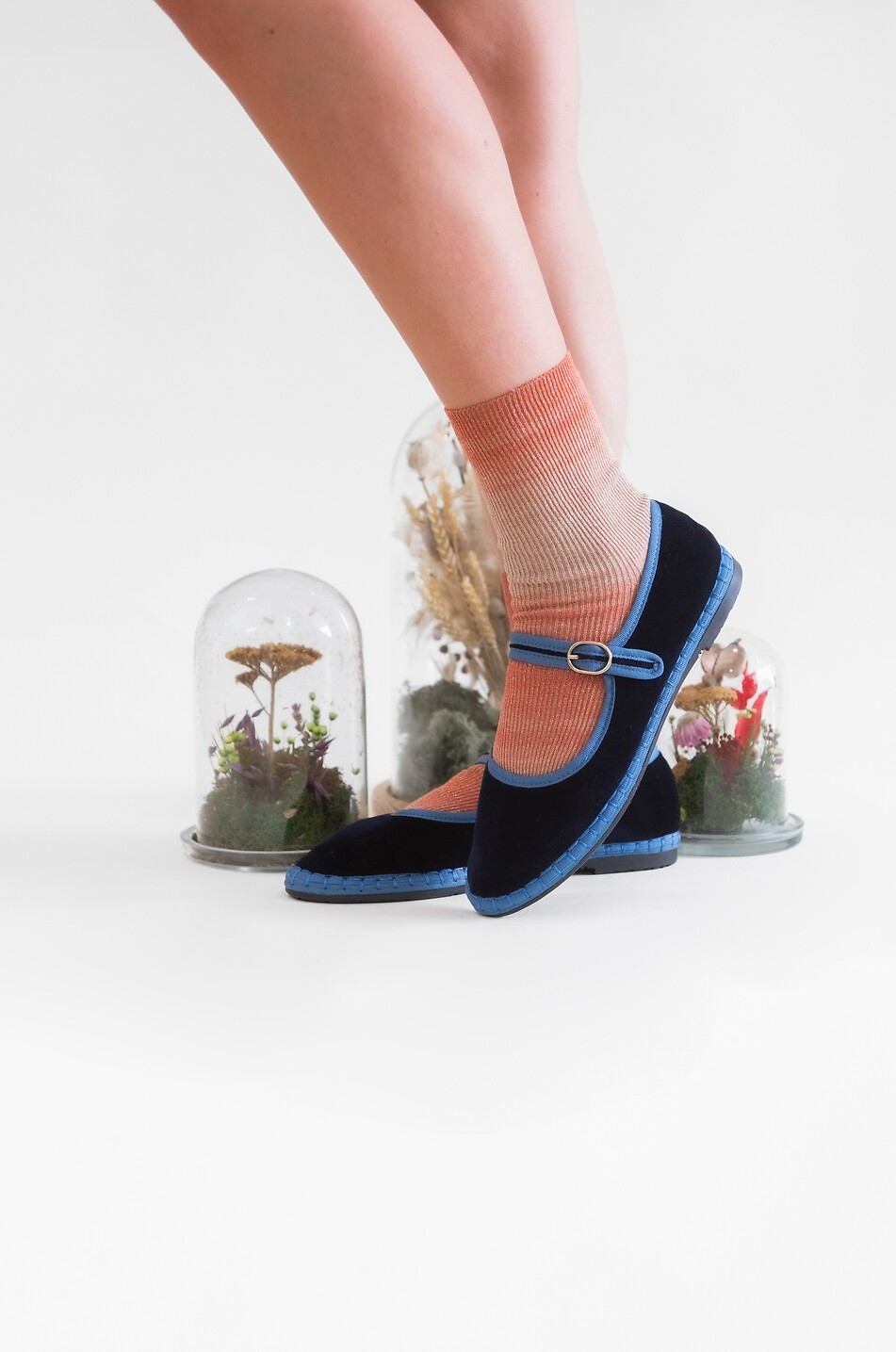 FLABELUS Ballerines babies en velours de coton Montague Femme BLEU FONCE 3