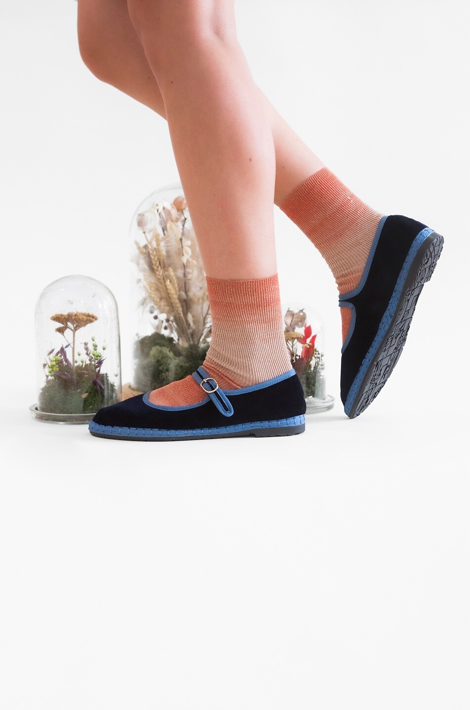 FLABELUS Ballerines babies en velours de coton Montague Femme BLEU FONCE 5