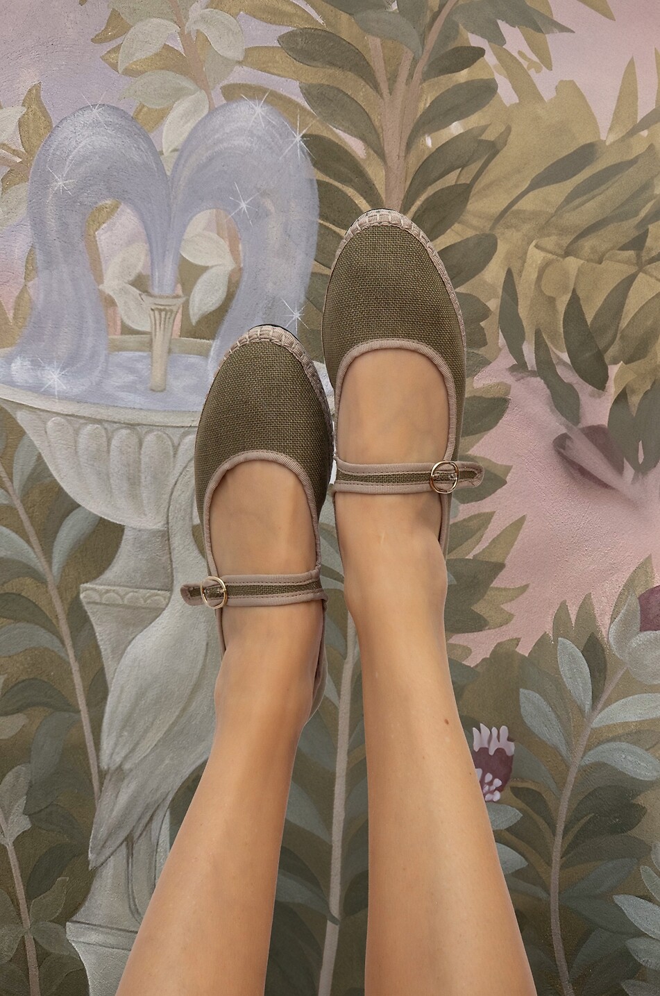 FLABELUS Ballerines babies à bout rond en toile de lin Zuihitsu Femme KAKI 3