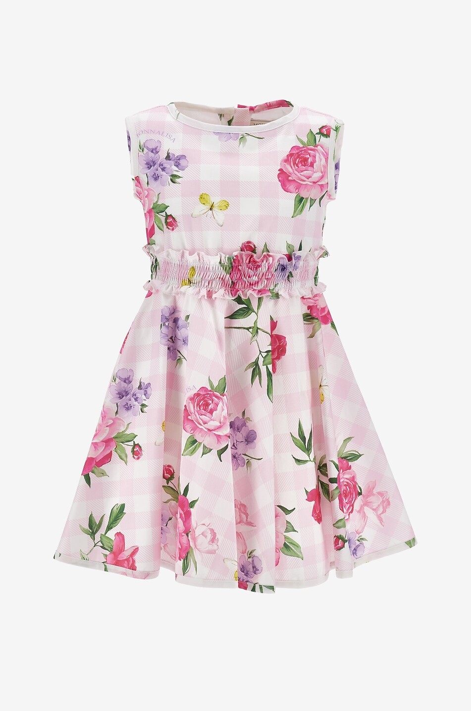 Girl's floral checked cotton dress