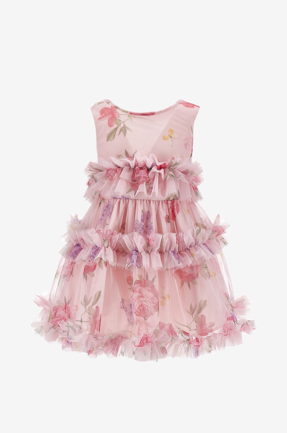 MONNALISA Girl's sleeveless floral tulle lined dress Girl PINK 1