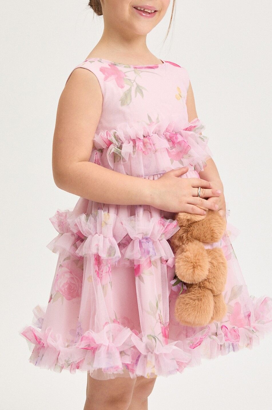 MONNALISA Girl's sleeveless floral tulle lined dress Girl PINK 3