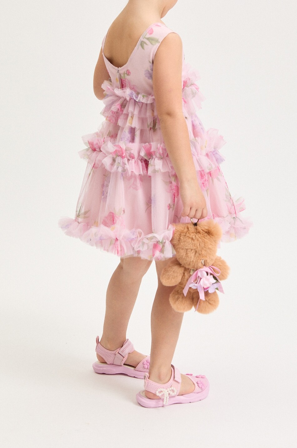 MONNALISA Girl's sleeveless floral tulle lined dress Girl PINK 4