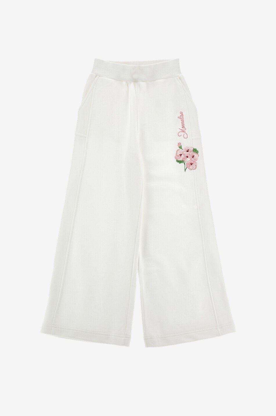 MONNALISA Flower embroidered girls' wide-leg jogging trousers Girl EGGSHELL 1