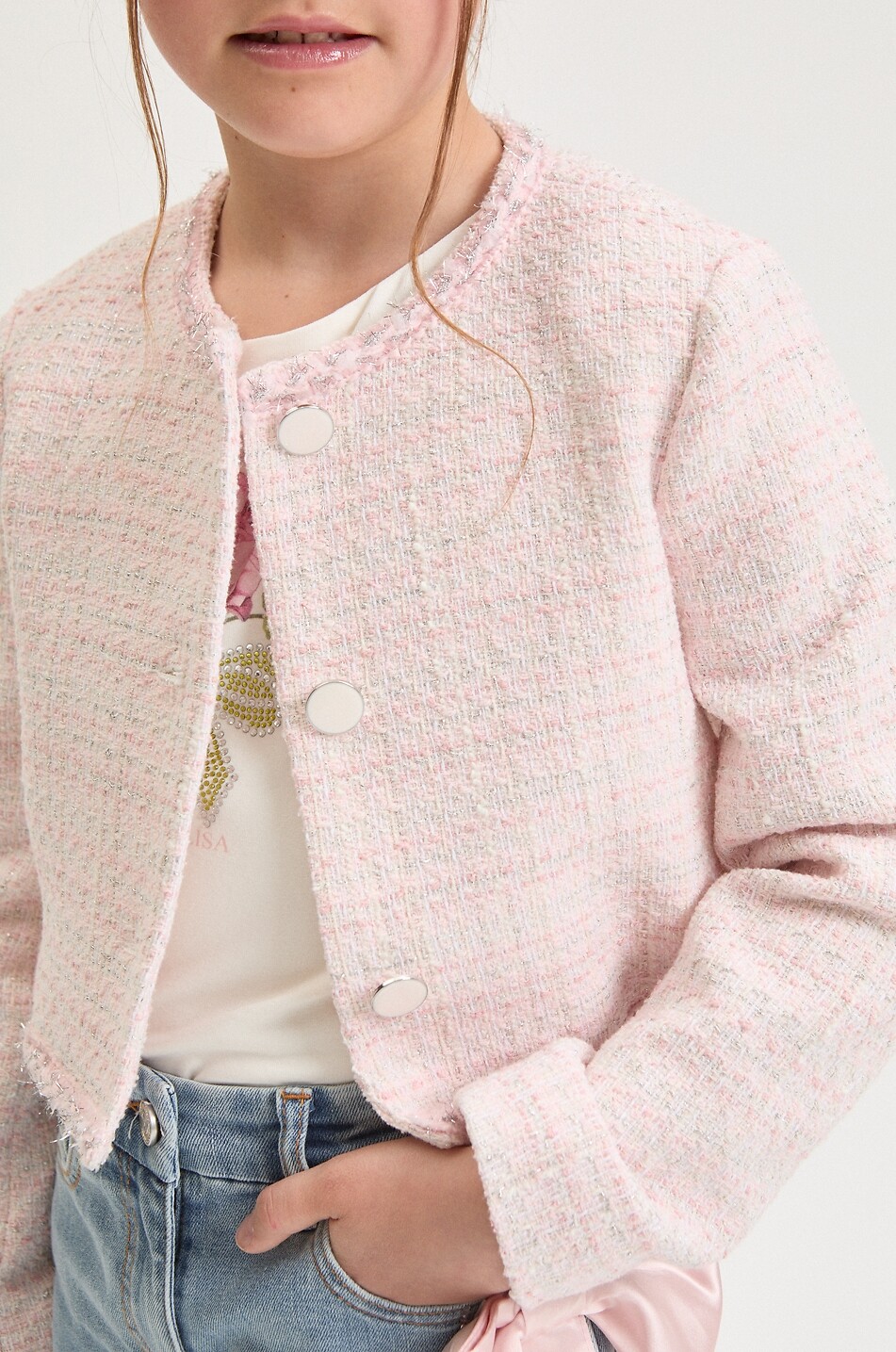 MONNALISA Karierte Mädchen-Baumwolltweed-Jacke Bon Ton Mädchen HELLROSA 4