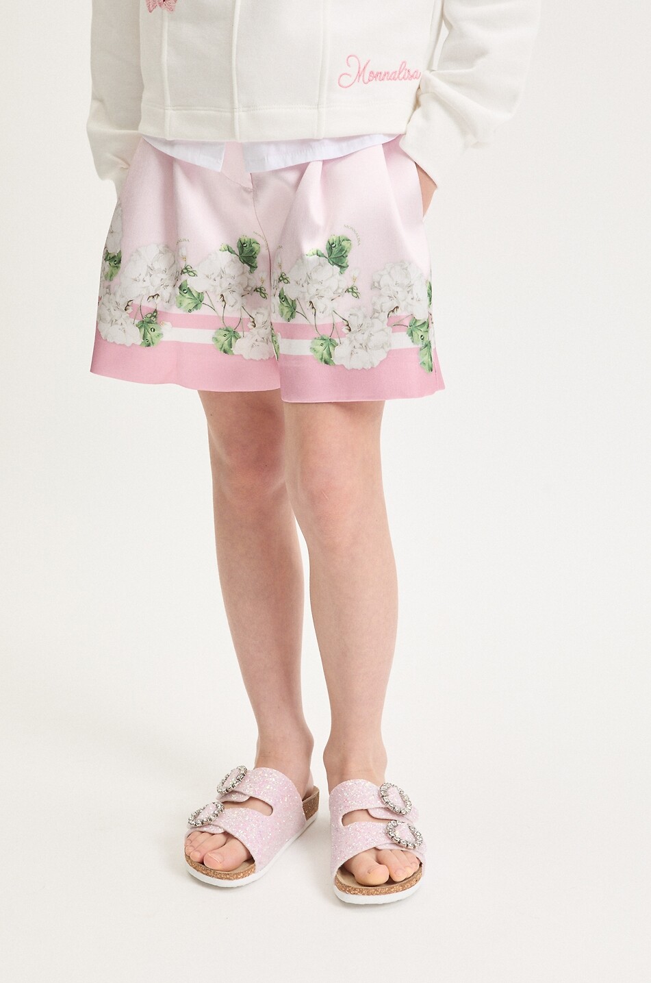 MONNALISA Mädchen-Bundfaltenshorts aus geblümtem Satin Mädchen ROSA 3