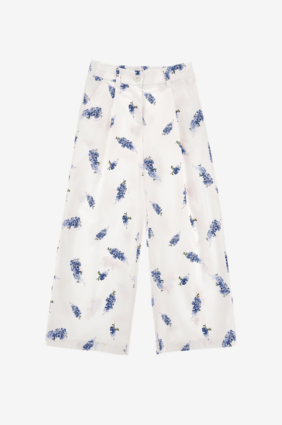 Floral cotton wide-leg pleated girls' trousers