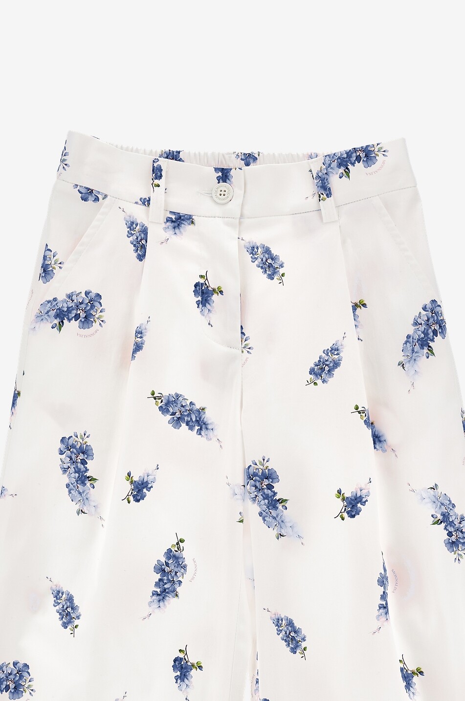 MONNALISA Floral cotton wide-leg pleated girls' trousers Girl EGGSHELL 5