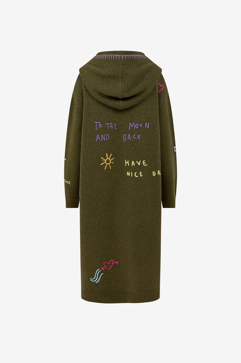 MIRA MIKATI Cardigan long brodé à capuche en laine mélangée Doodle Words Femme KAKI 2