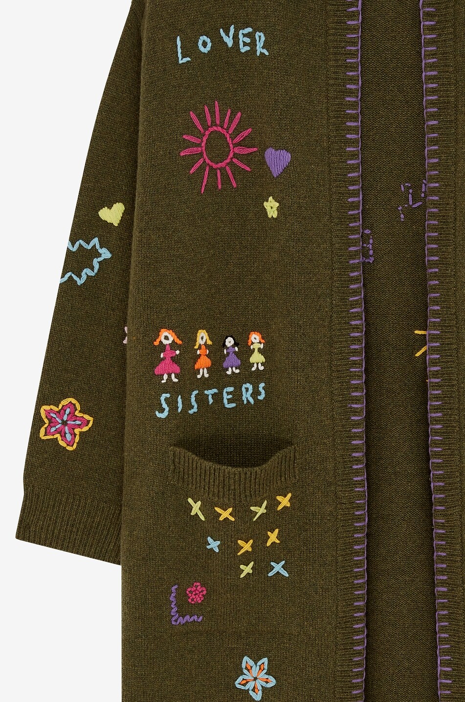 MIRA MIKATI Cardigan long brodé à capuche en laine mélangée Doodle Words Femme KAKI 6