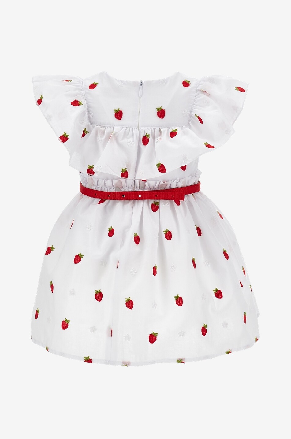 MONNALISA Baby strawberry embroidered cotton dress Baby WHITE 2