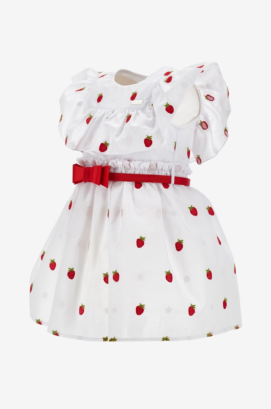 MONNALISA Baby strawberry embroidered cotton dress Baby WHITE 3