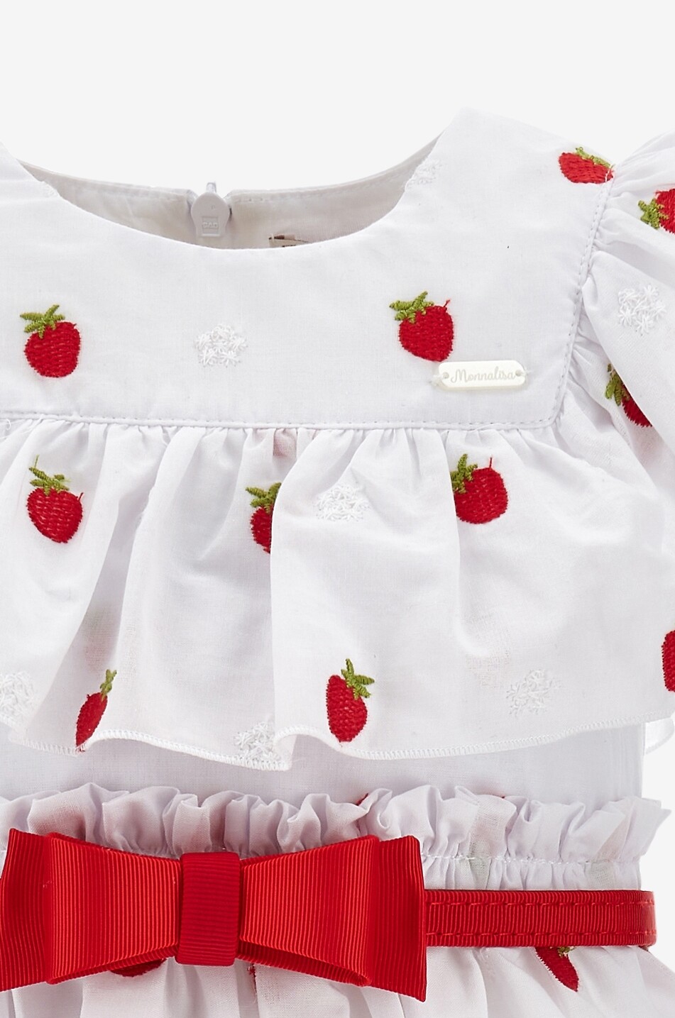 MONNALISA Baby strawberry embroidered cotton dress Baby WHITE 4