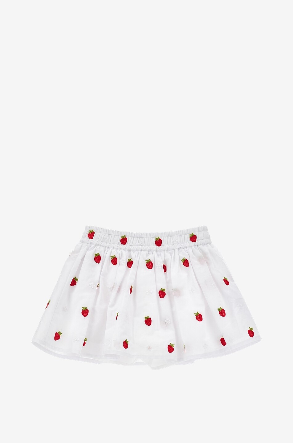 MONNALISA Baby girl's embroidered cotton short skirt strawberry motif Baby WHITE 1