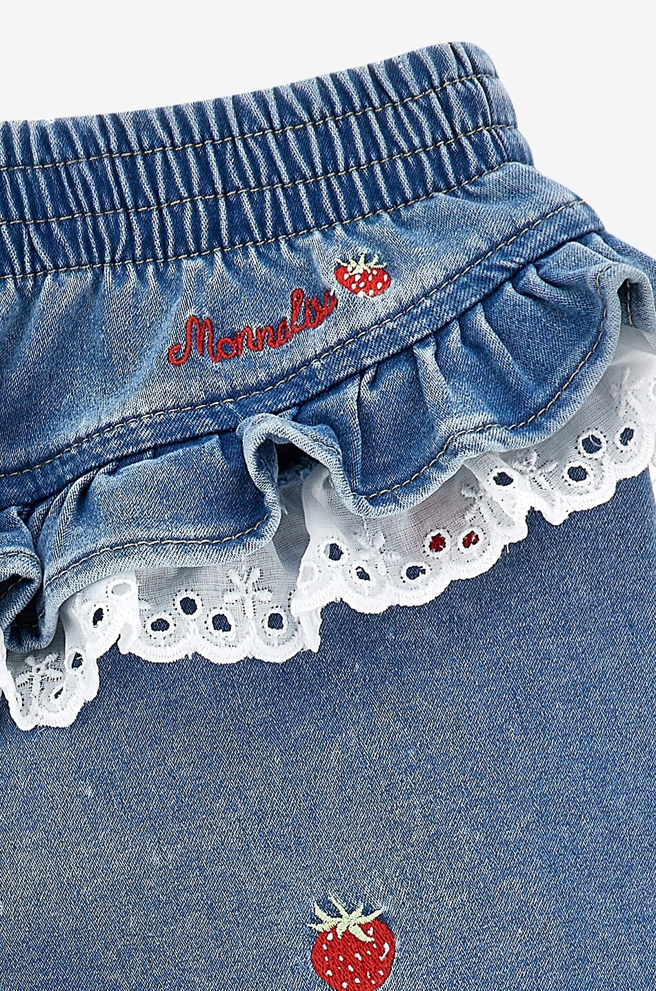 MONNALISA Girl's embroidered denim straight jeans Baby BLUE 3
