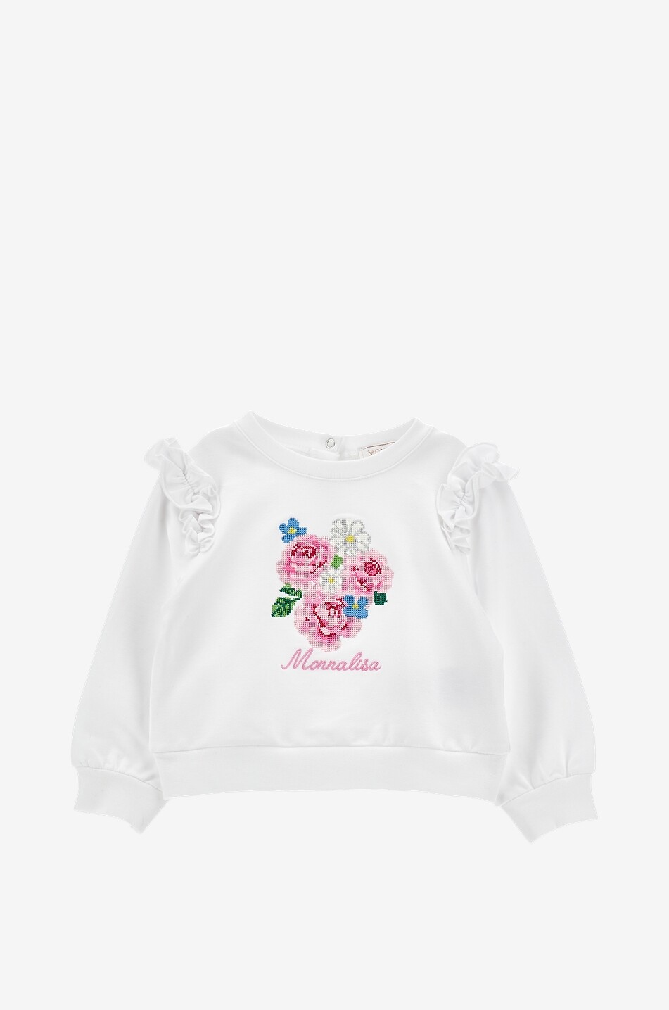 MONNALISA Sweat-shirt bébé à col rond et volants brodé bouquet floral Bébé BLANC 1