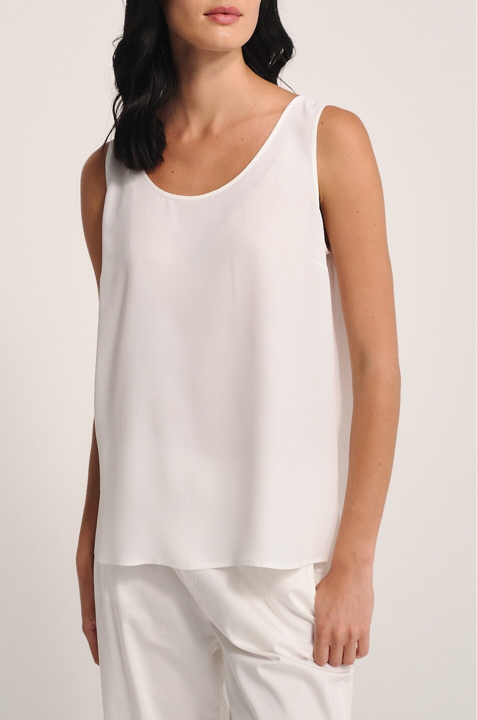 PANICALE Sleeveless crewneck top in silk blend Women EGGSHELL 4