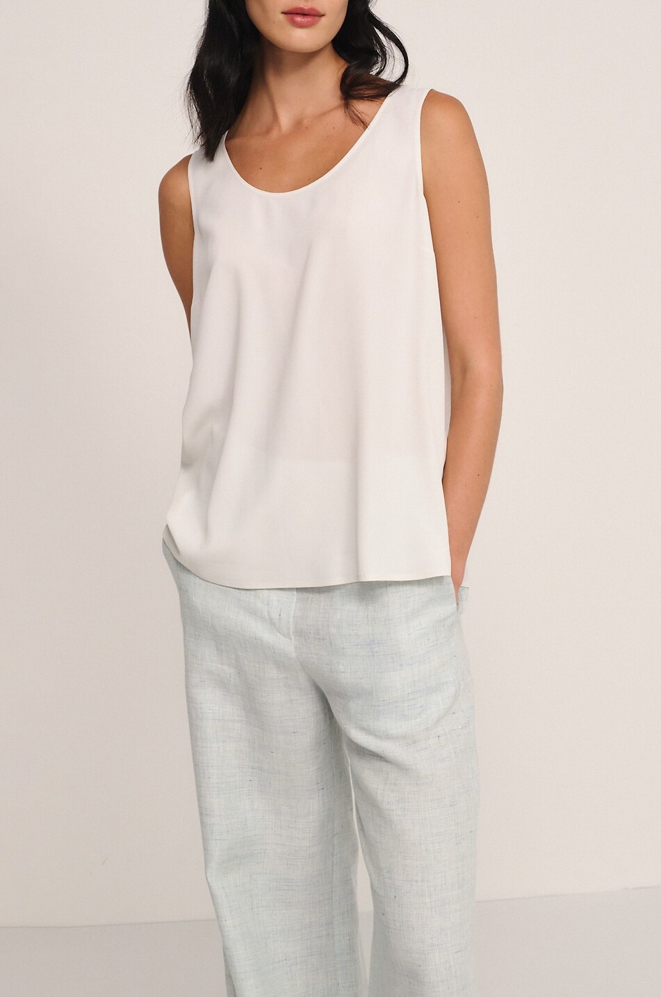 PANICALE Sleeveless crewneck top in silk blend Women EGGSHELL 3