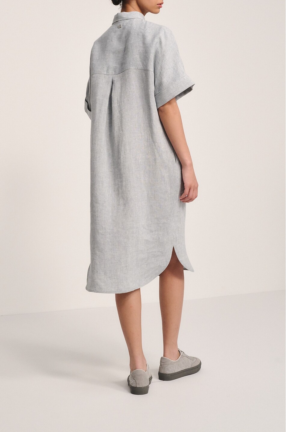 PANICALE Robe chemise midi à manches courtes en lin Femme BLEU CLAIR 4