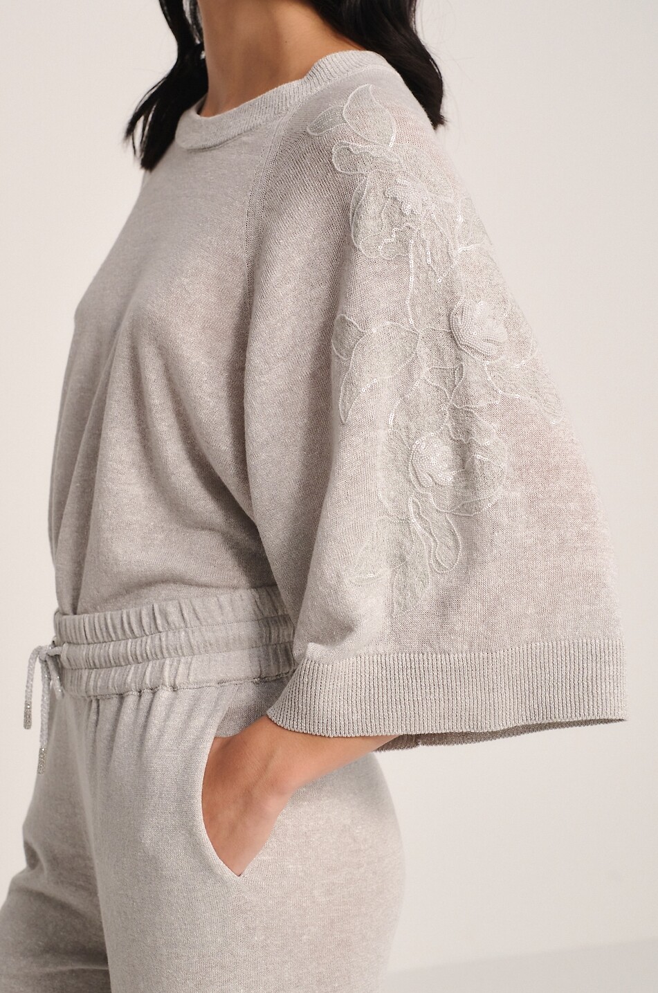 PANICALE Embroidered linen and cotton crewneck jumper Women GREY 4
