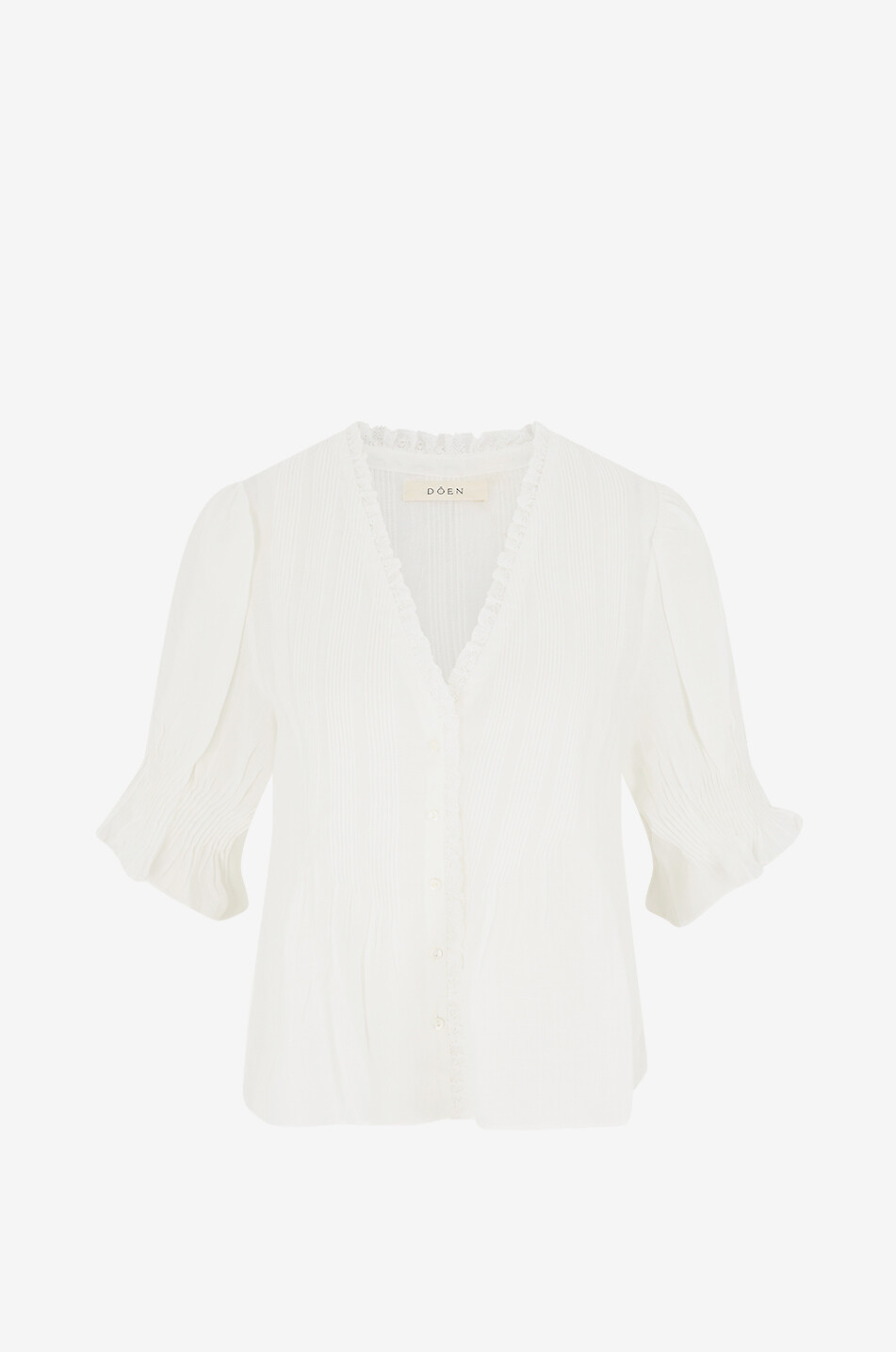 DÔEN Top en ramie à volants et manches bouffantes Karlie Femme BLANC 1