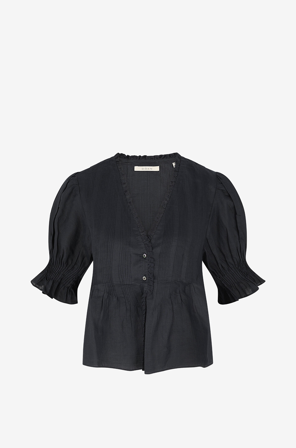 DÔEN Top en ramie à volants et manches bouffantes Karlie Femme NOIR 1