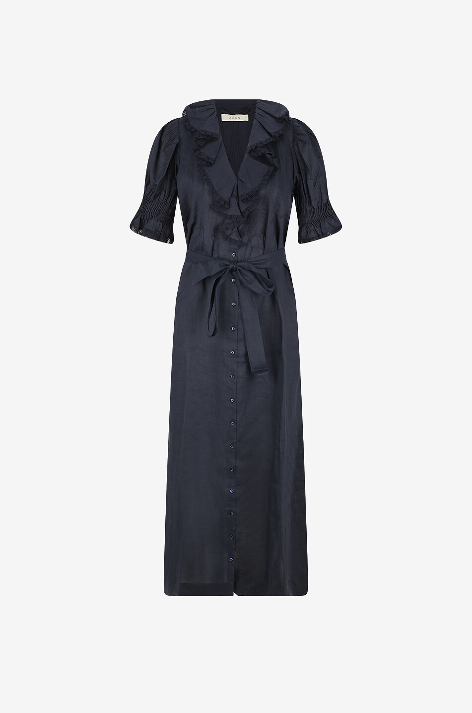 Harriette ruffled midi ramie shirt dress