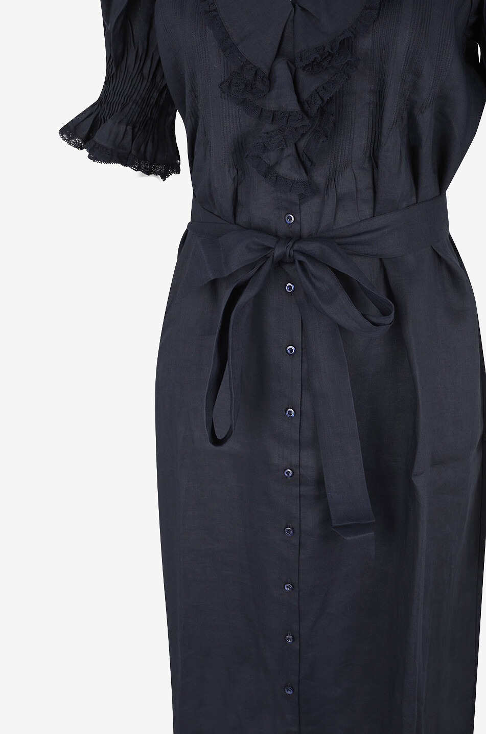 DÔEN Harriette ruffled midi ramie shirt dress Women DARK BLUE 3