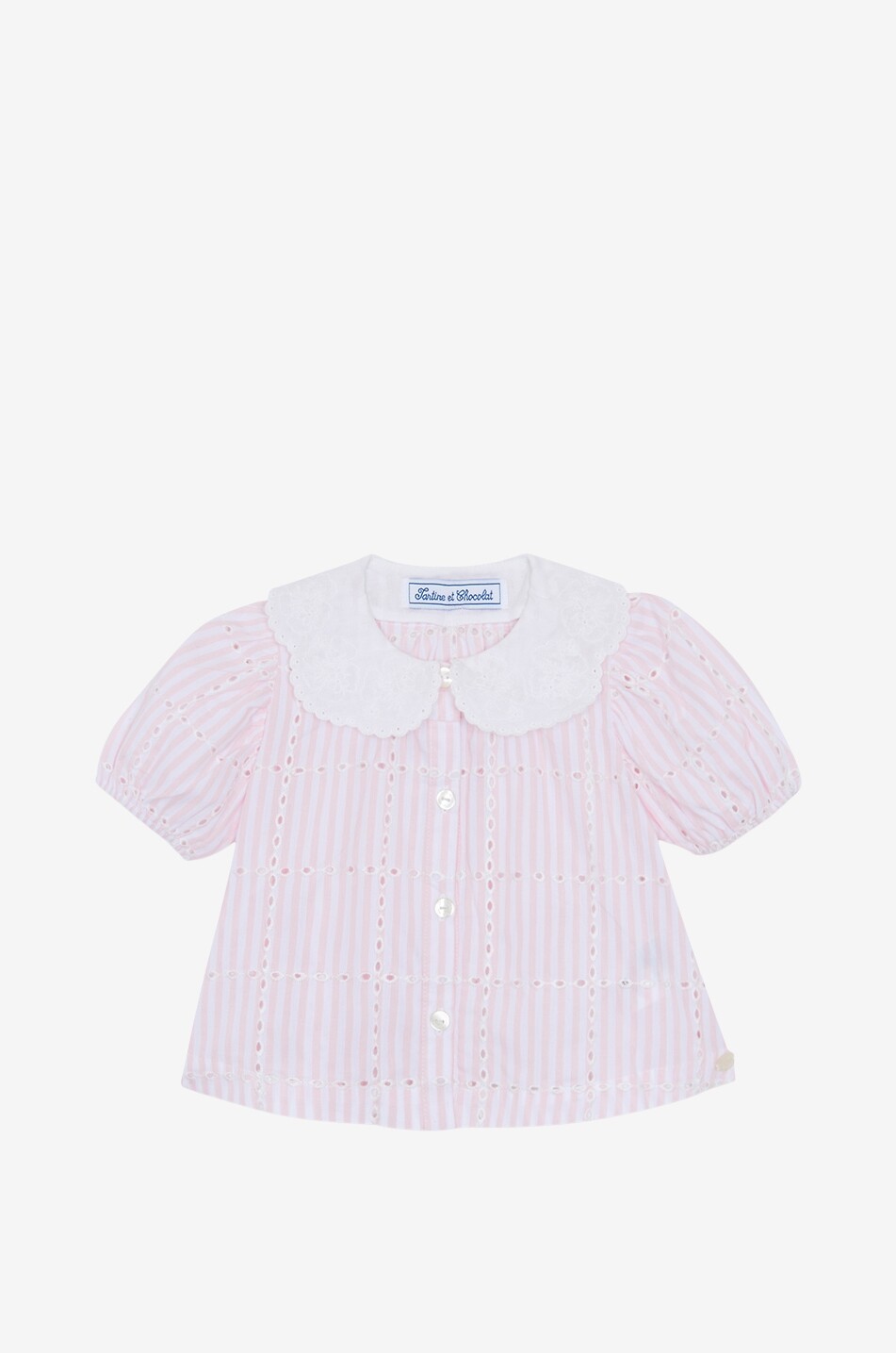 TARTINE ET CHOCOLAT Tunique bébé en popeline rayée à broderies anglaises Bébé ROSE 1