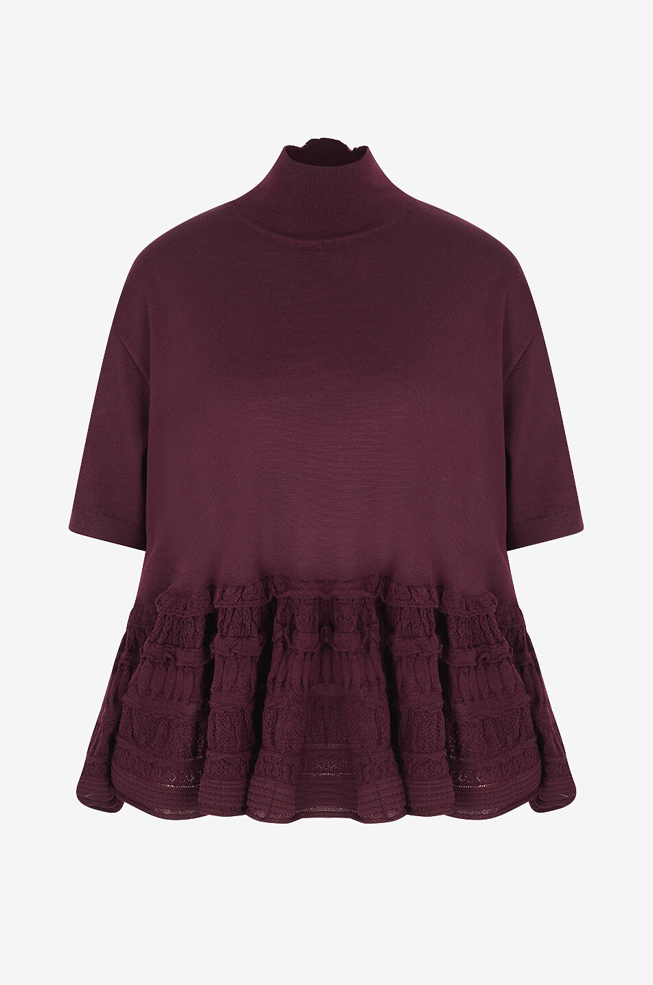 ALAÏA Crinoline Peplum virgin wool high-neck top Women DARK RED 1