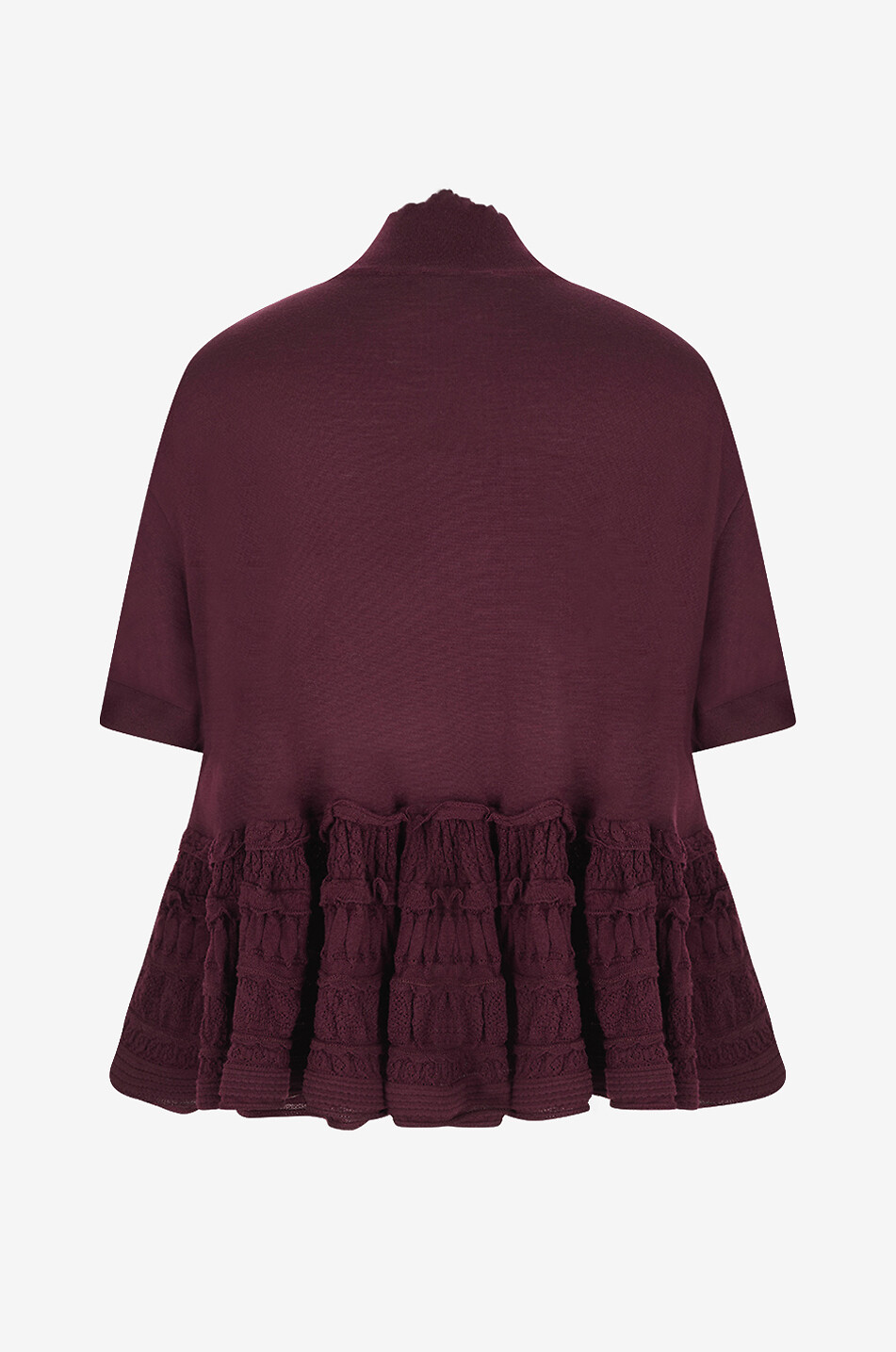 ALAÏA Crinoline Peplum virgin wool high-neck top Women DARK RED 2